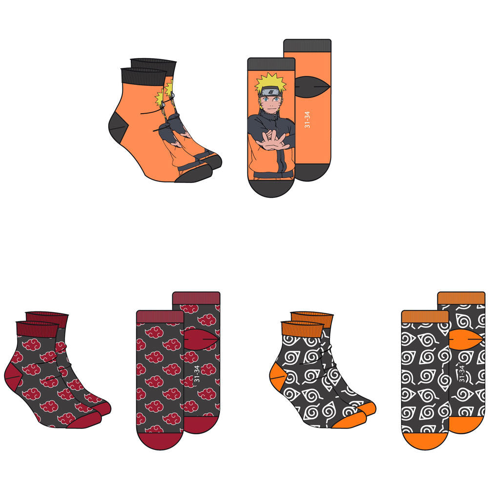 Naruto Shippuden - Pack of 3 Adult Socks