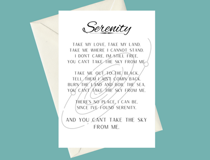 Firefly Inspired Serenity Theme Song A5 Birthday Card